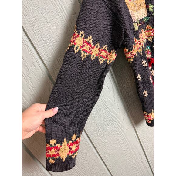 Vintage 90s Christmas Stocking Embroidered Zip-Up Sweater – Women’s Medium - Picture 3 of 6